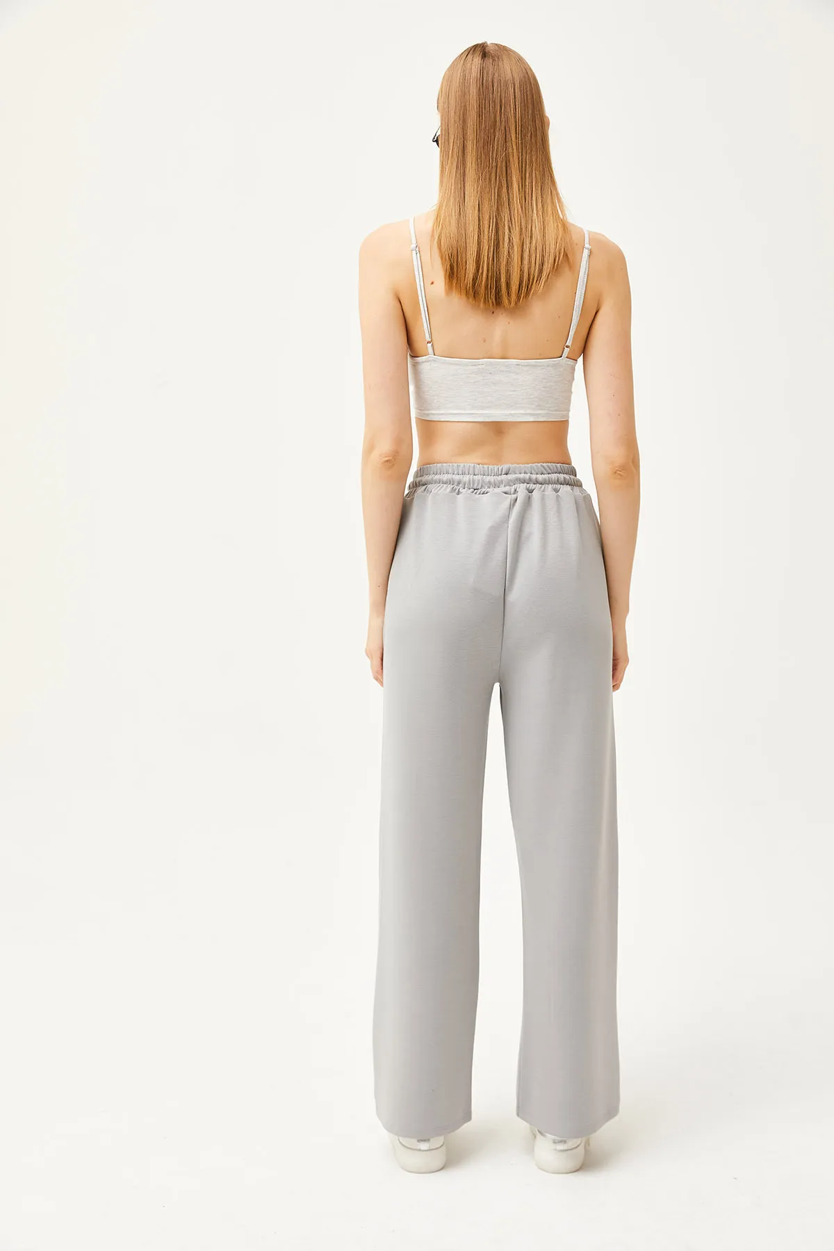 Olalook  Damen-Palazzo-Jogginghose aus weichem, strukturiertem Modal in Delphingrau mit Taschen EŞF-00000068