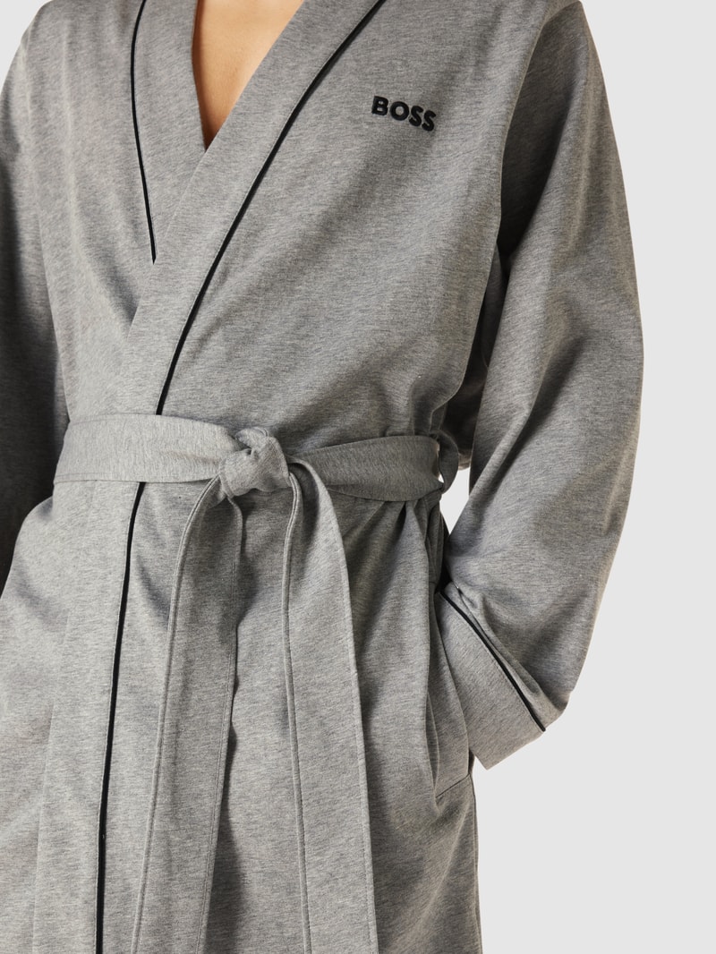 Bademantel mit Kontraststreifen Modell 'Kimono BM' in mittelgrau meliert