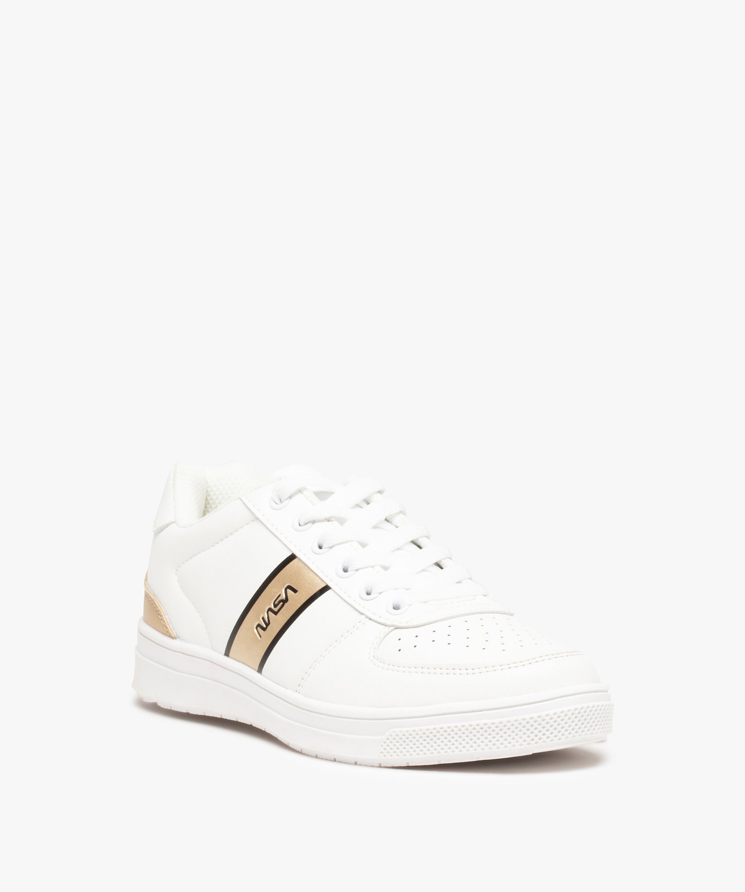 Baskets femme à lacets et bande contrastante - Nasa blanc | GEMO