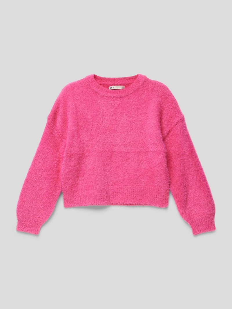 Strickpullover mit Rundhalsausschnitt in fuchsia
