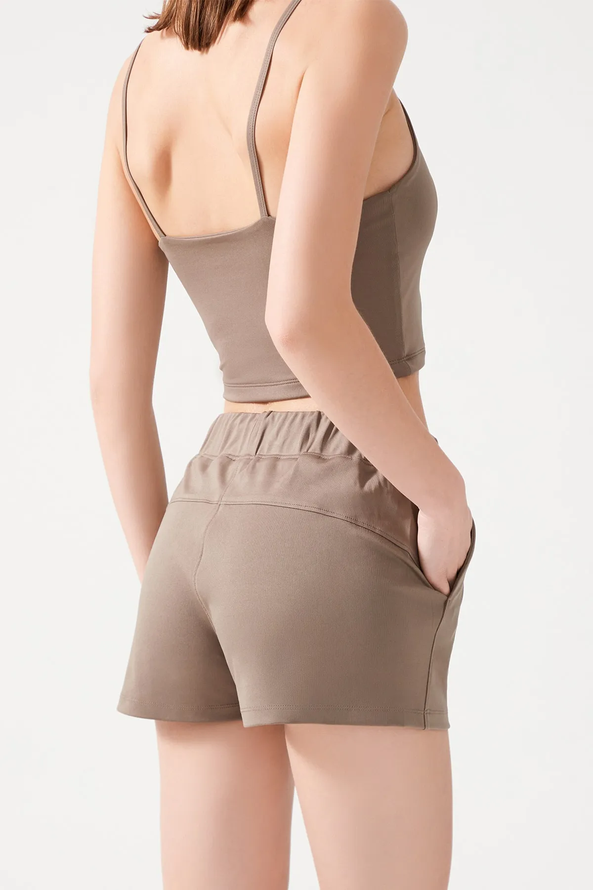 LOS OJOS  Damen-Sportshorts mit Taschen, elastischem Bund, Basic-Passform, Khaki