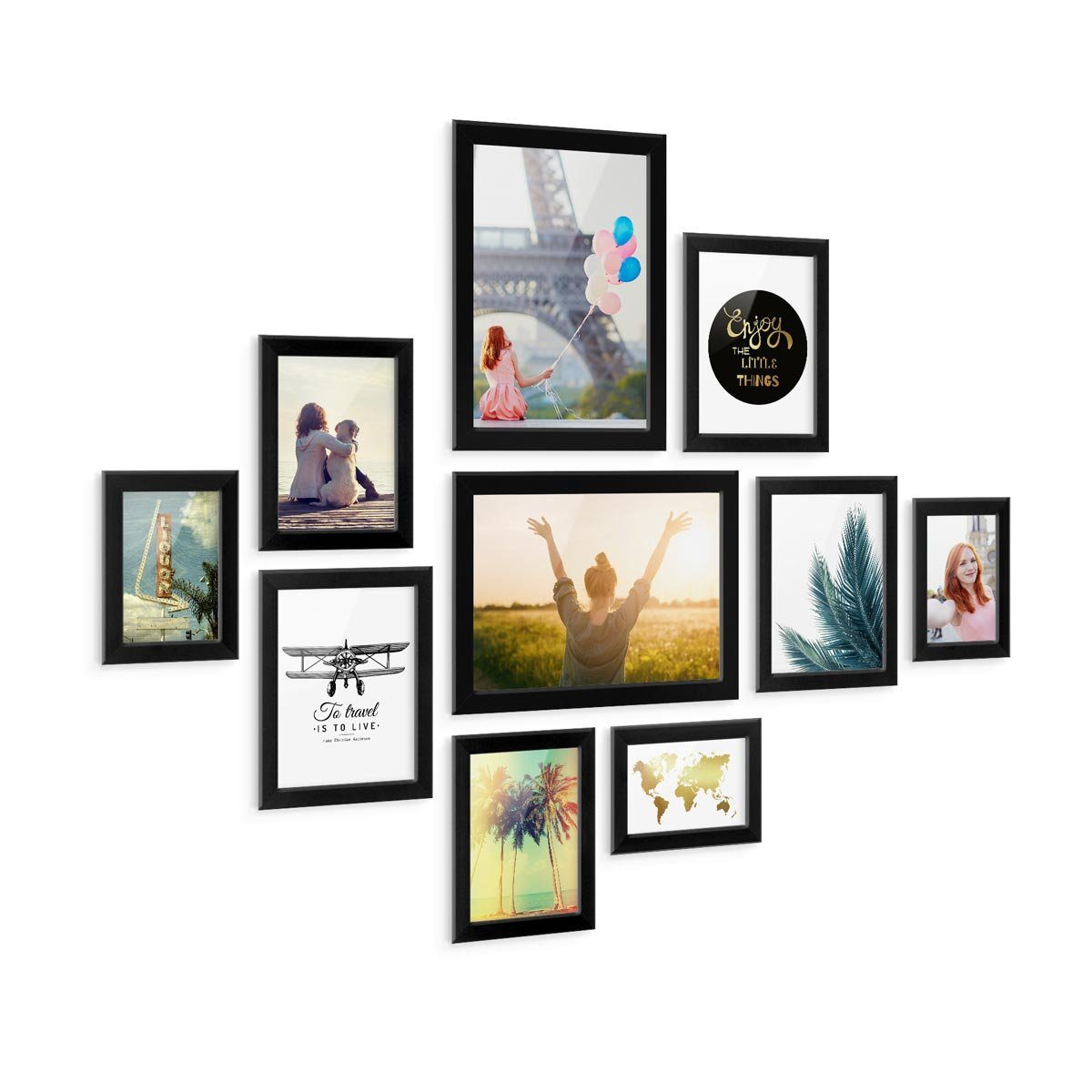 PHOTOLINI Bilderrahmen 10er Set moderne, breite Rahmen 10x15 bis 21x30 cm
