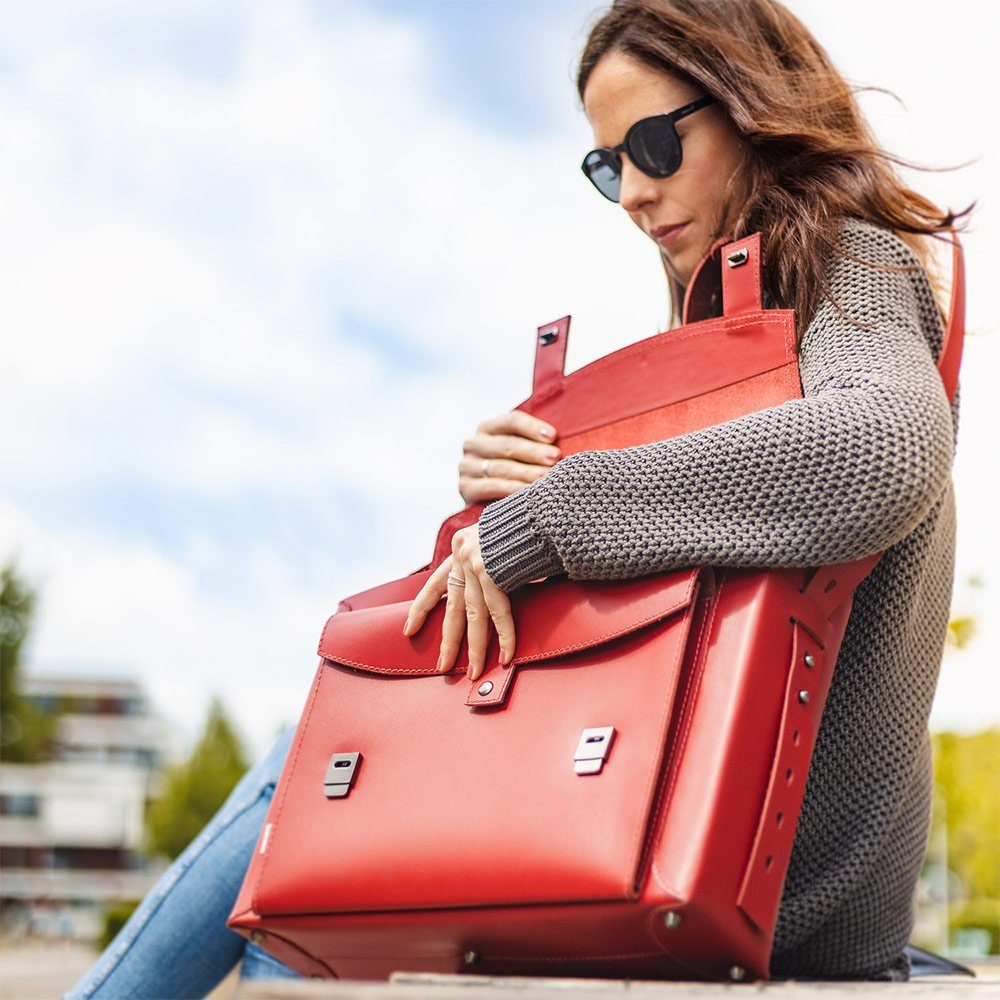 Jahn-Tasche Aktentasche Damen-Aktentasche, Leder Kirsch-Rot, Futter Grau, Jahn-Tasche 609