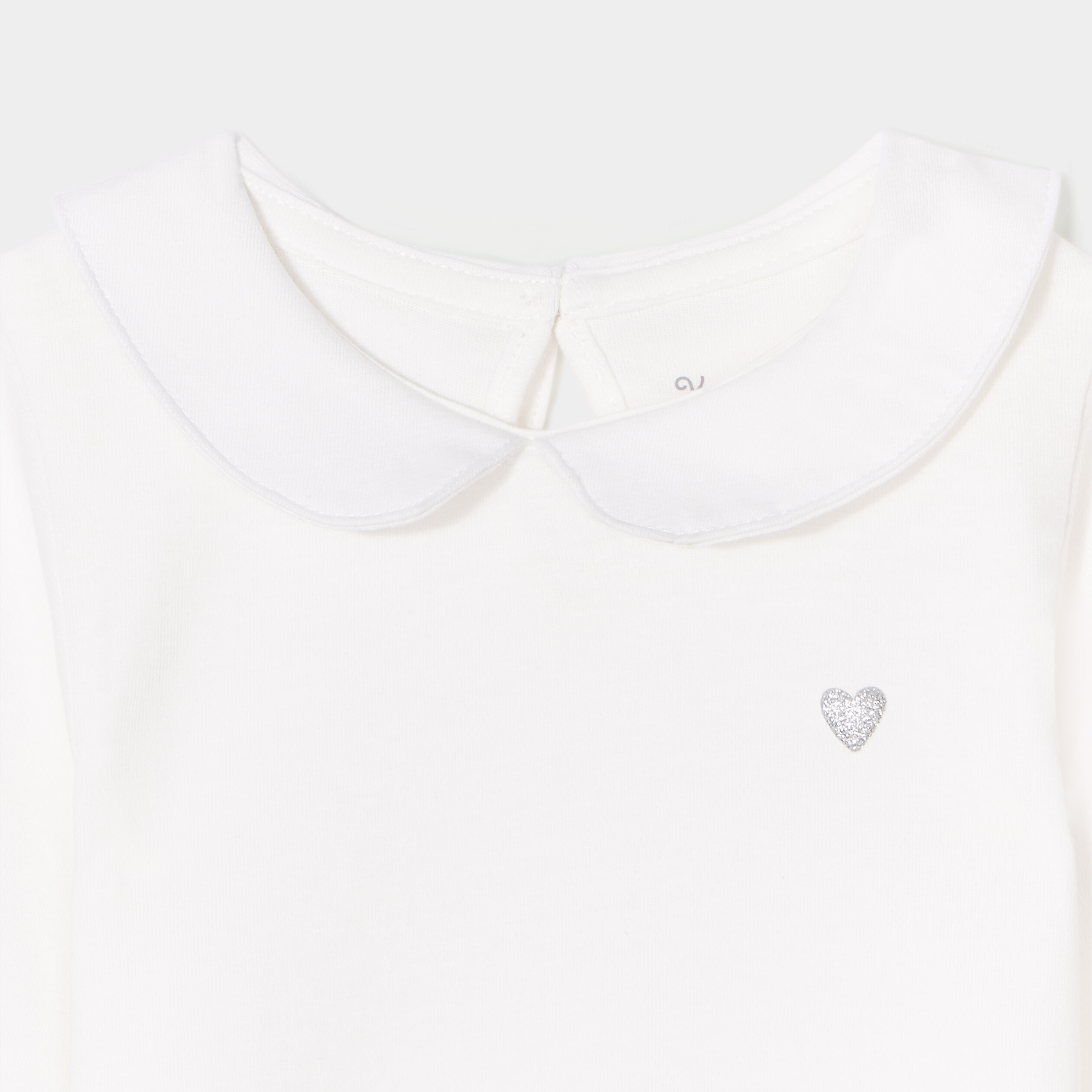 T-shirt col claudine manches longues blanc bébé fille | La Halle