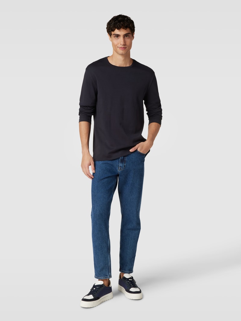 Longsleeve mit geripptem Rundhalsausschnitt in marineblau