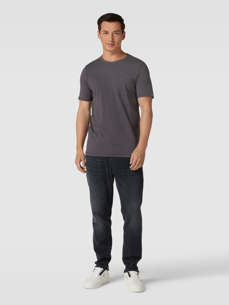 T-Shirt in melierter Optik mit Brusttasche in dunkelgrau
