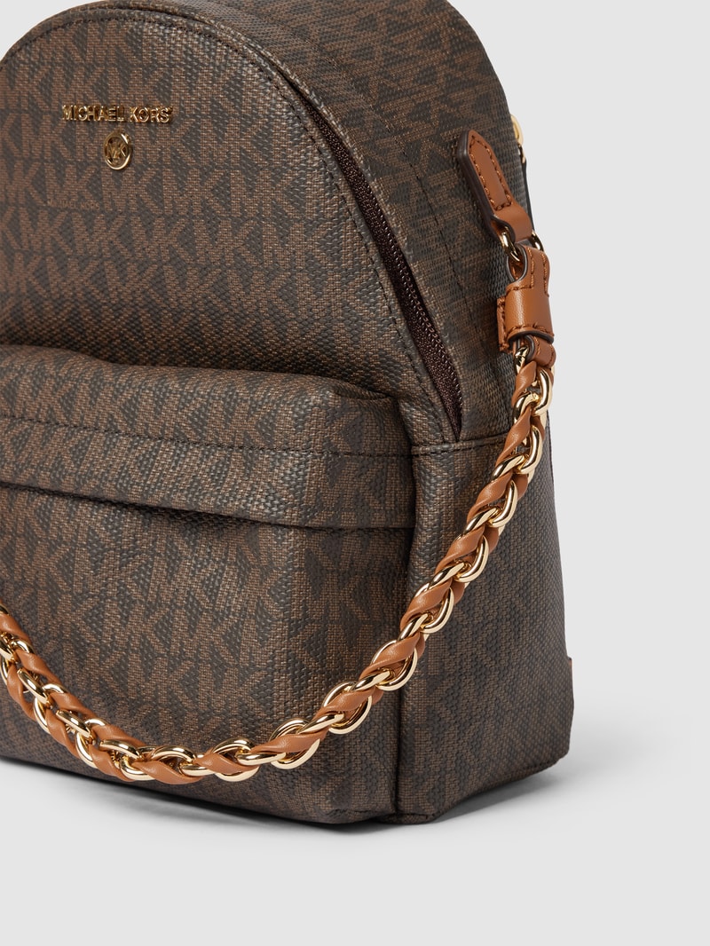 Rucksack mit Allover-Logo Modell 'SLATER' in dunkelbraun