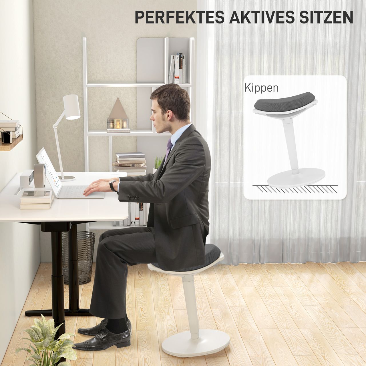 HOMCOM Sitzhocker ergonomischer Bürohocker, 56,5-71,5 cm höhenverstellbar, Grau