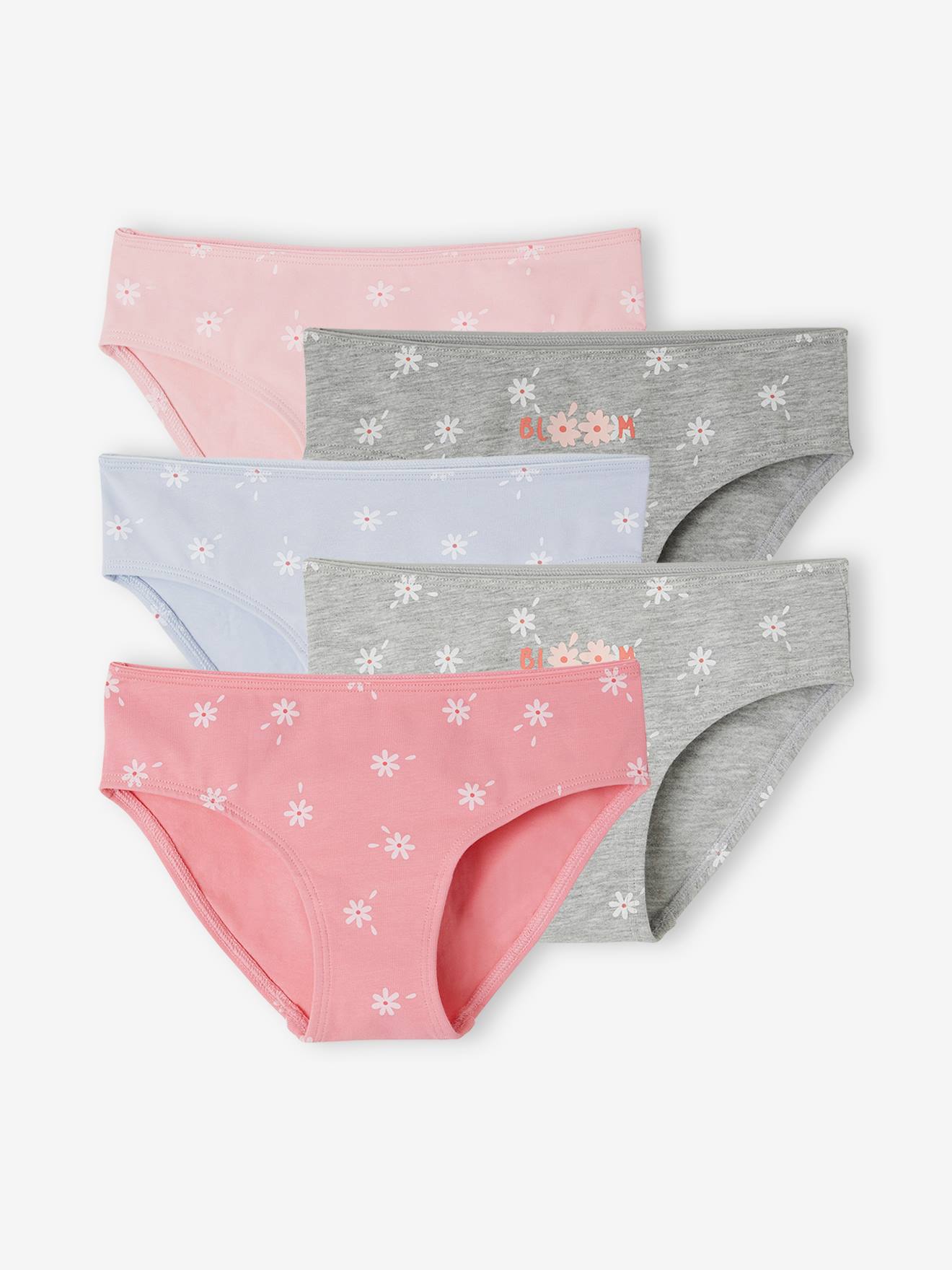 Lot de 5 culottes fille marguerites gris chiné