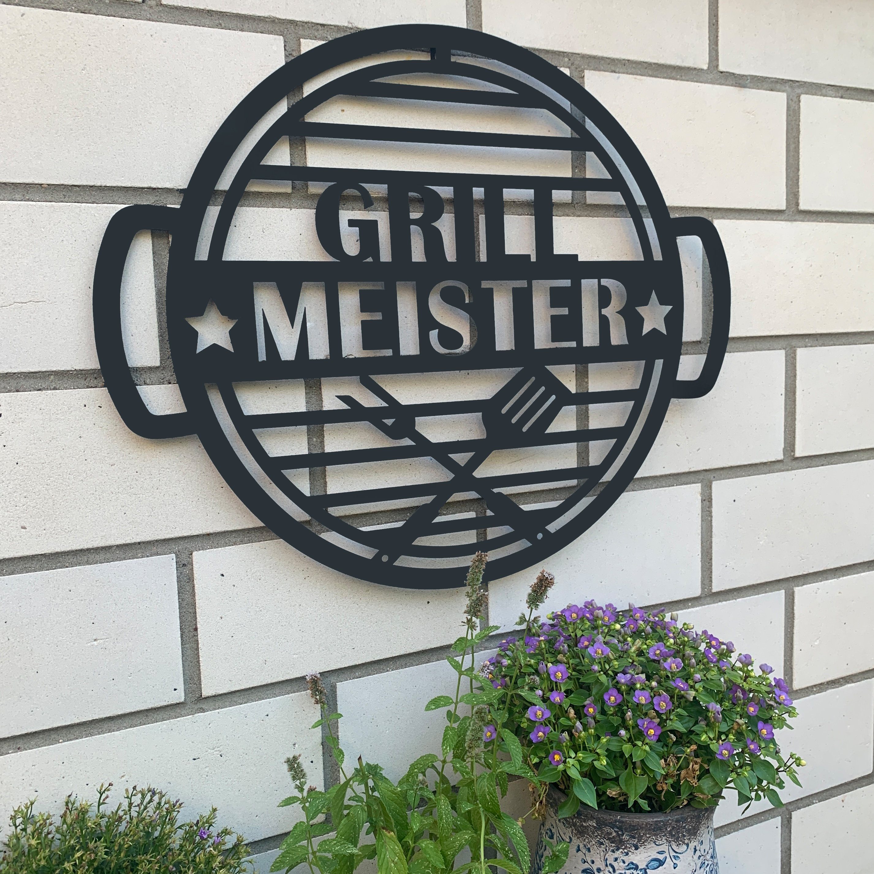 K&L Wall Art Metallbild Grillmeister Metall Deko BBQ Garten Geschenk Grill Balkon Wandbild, (Metallschild), langlebige Wanddeko