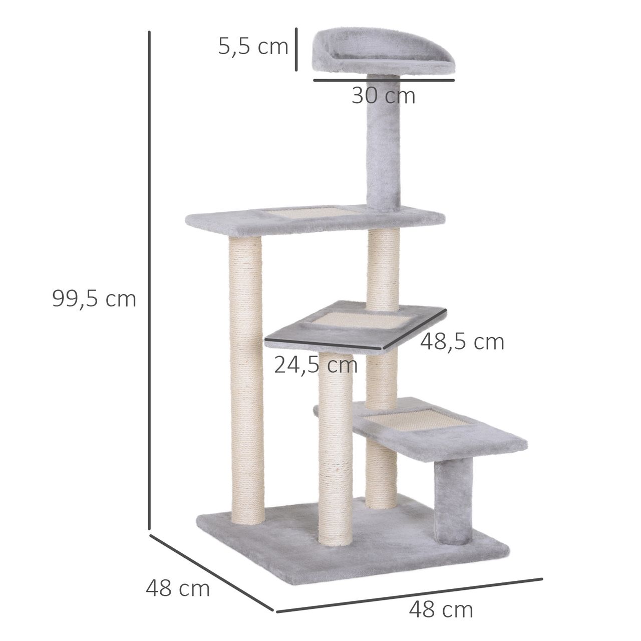 PawHut Kletterbaum Katzenbaum Spielbaum Katzenkratzbaum Treppe 5 Schichte Beige Grau 48 x 48 x 99,5 cm (LxBxH)