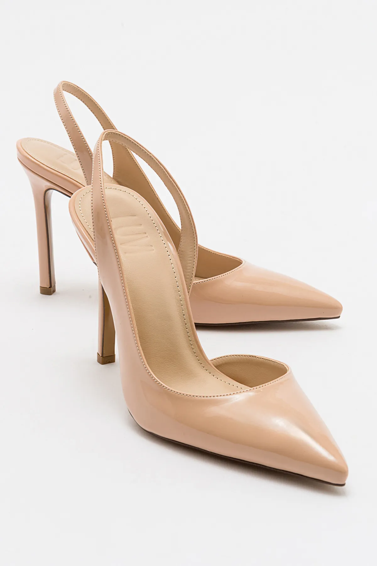 LuviShoes  Beigefarbene Damen-Schuhe mit Absatz aus Lackleder von Twine