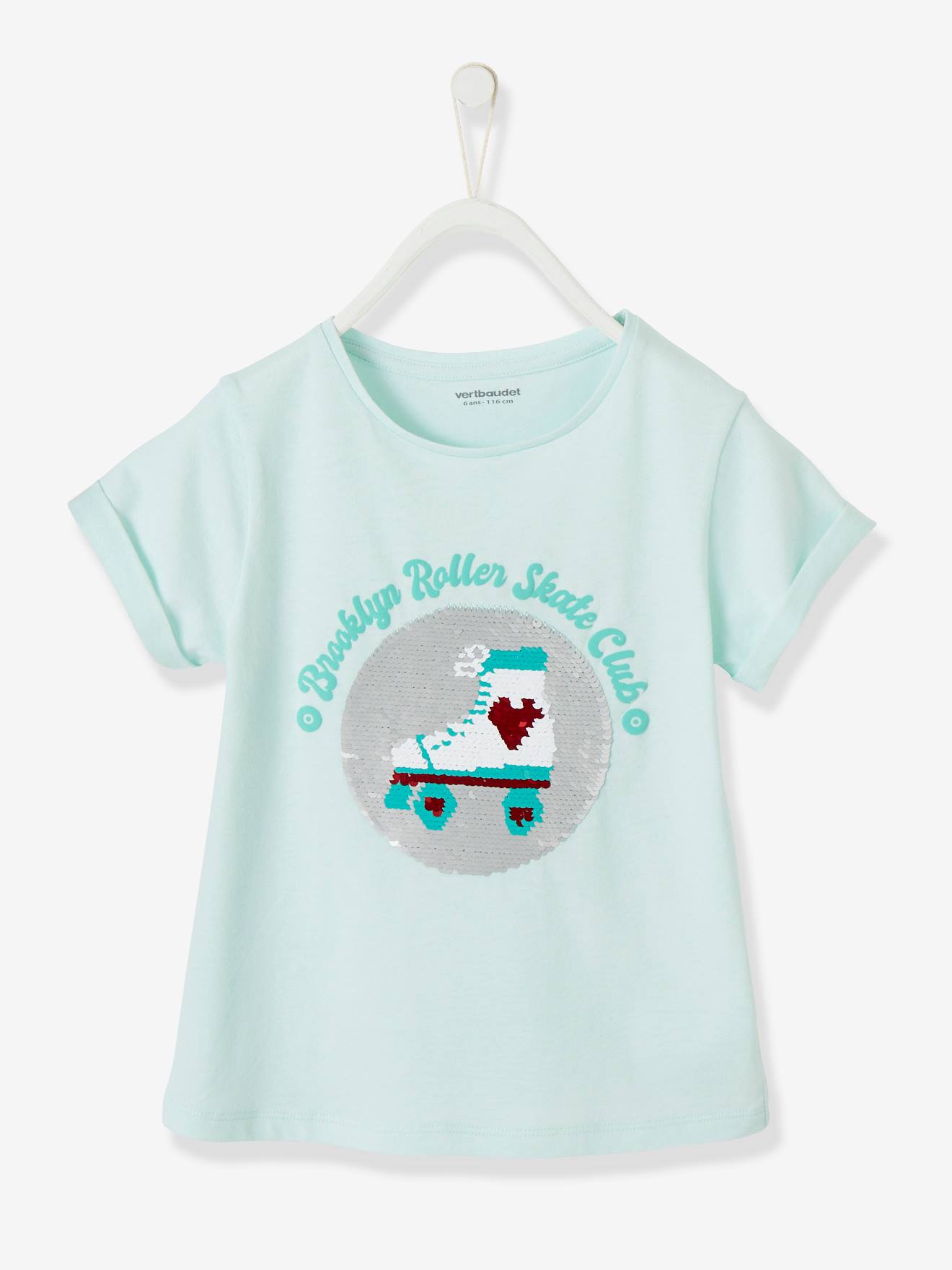 T-shirt fille à sequins réversibles bleu ciel
