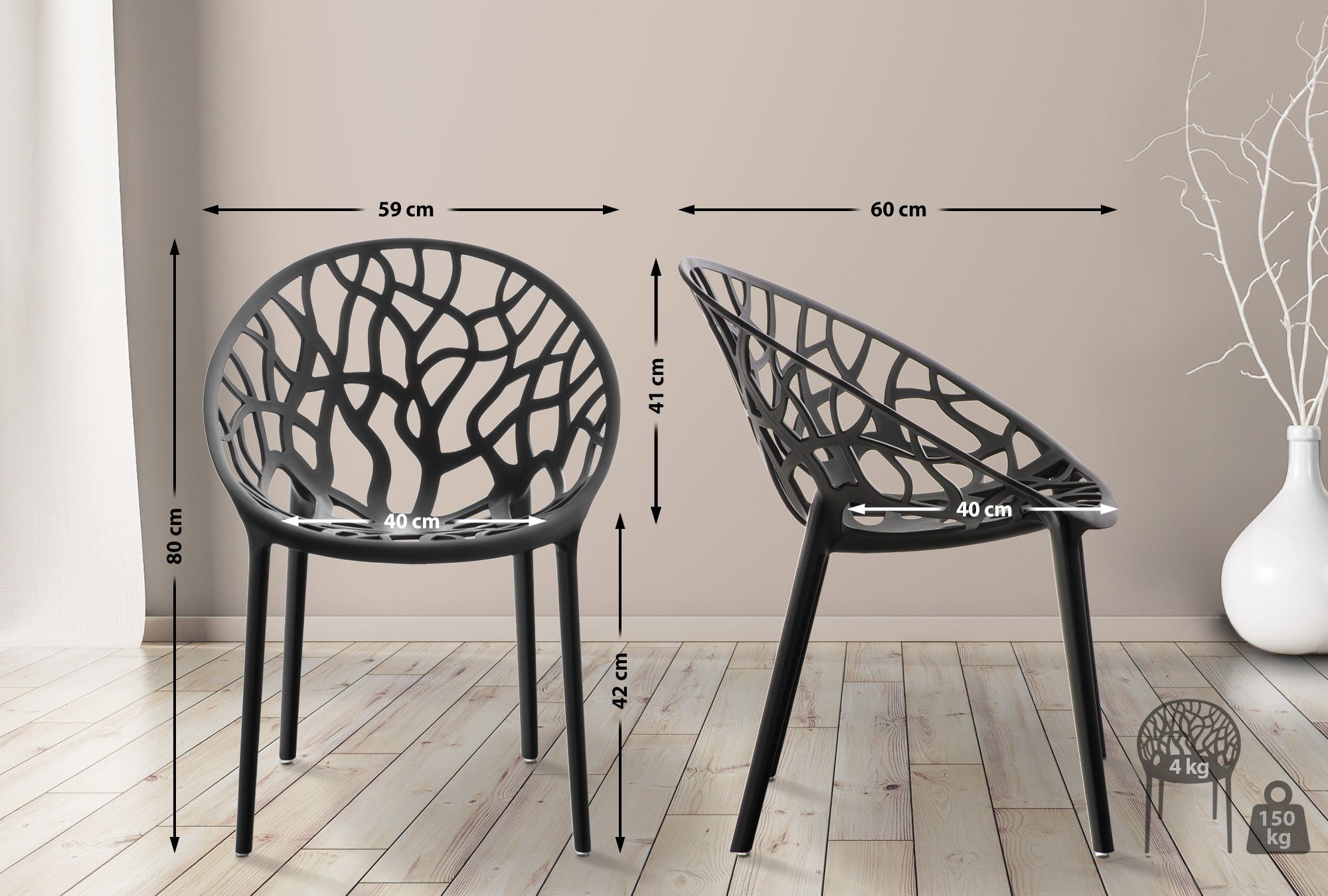 CLP Gartenstuhl Hope (4er Set), stapelbar & wetterbeständig, modern