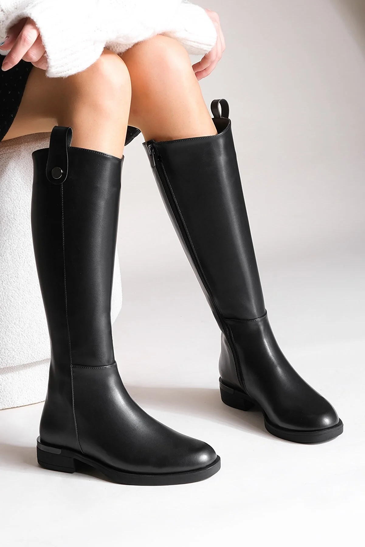Marjin  Damen Alltagsstiefel über dem Knie Reißverschluss Lindo Schwarz