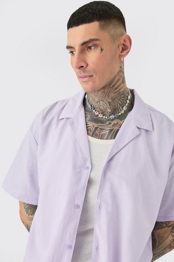 Tall Oversize Leinen-Hemd & Shorts in Lila