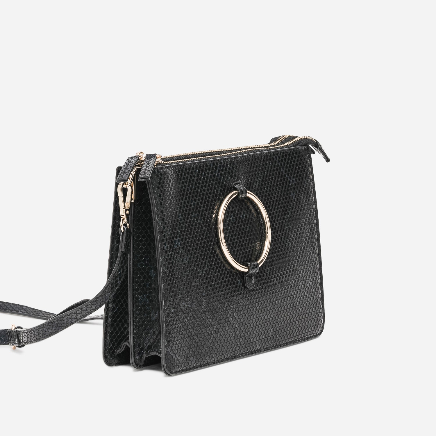 Double pochette noire effet python