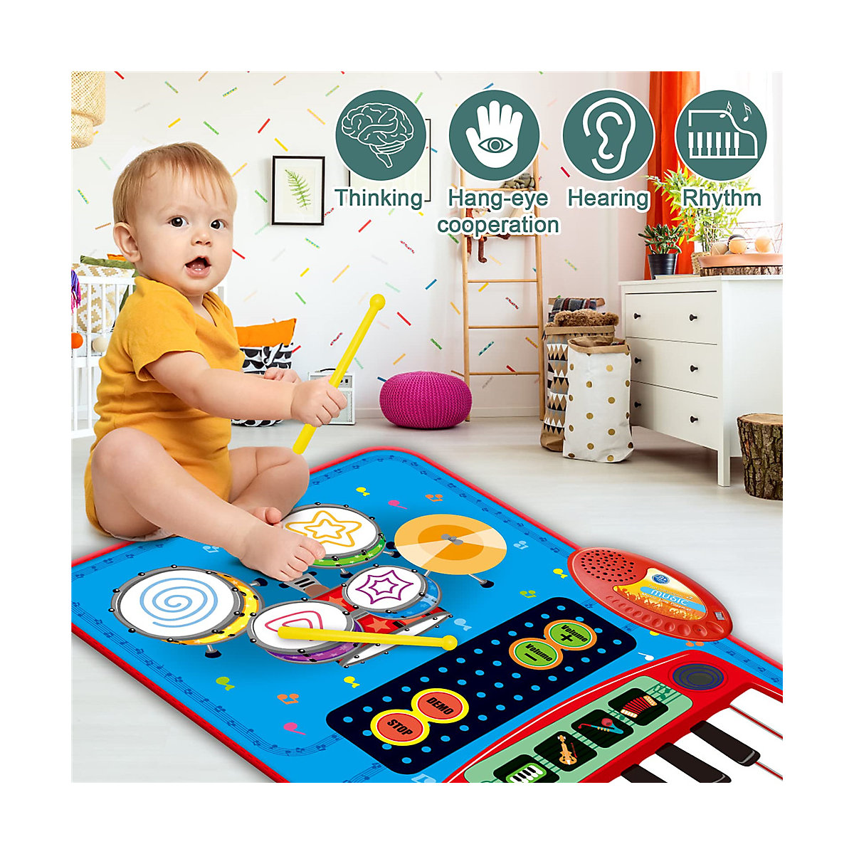 Musikmatten mit Klavier und Schlagzeug Klängen für Kinder