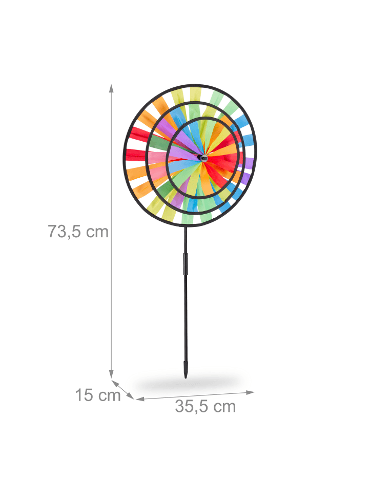 relaxdays 4x Windrad in Bunt - (B)35,5 x (H)73,5 x (T)15 cm günstig kaufen onesize