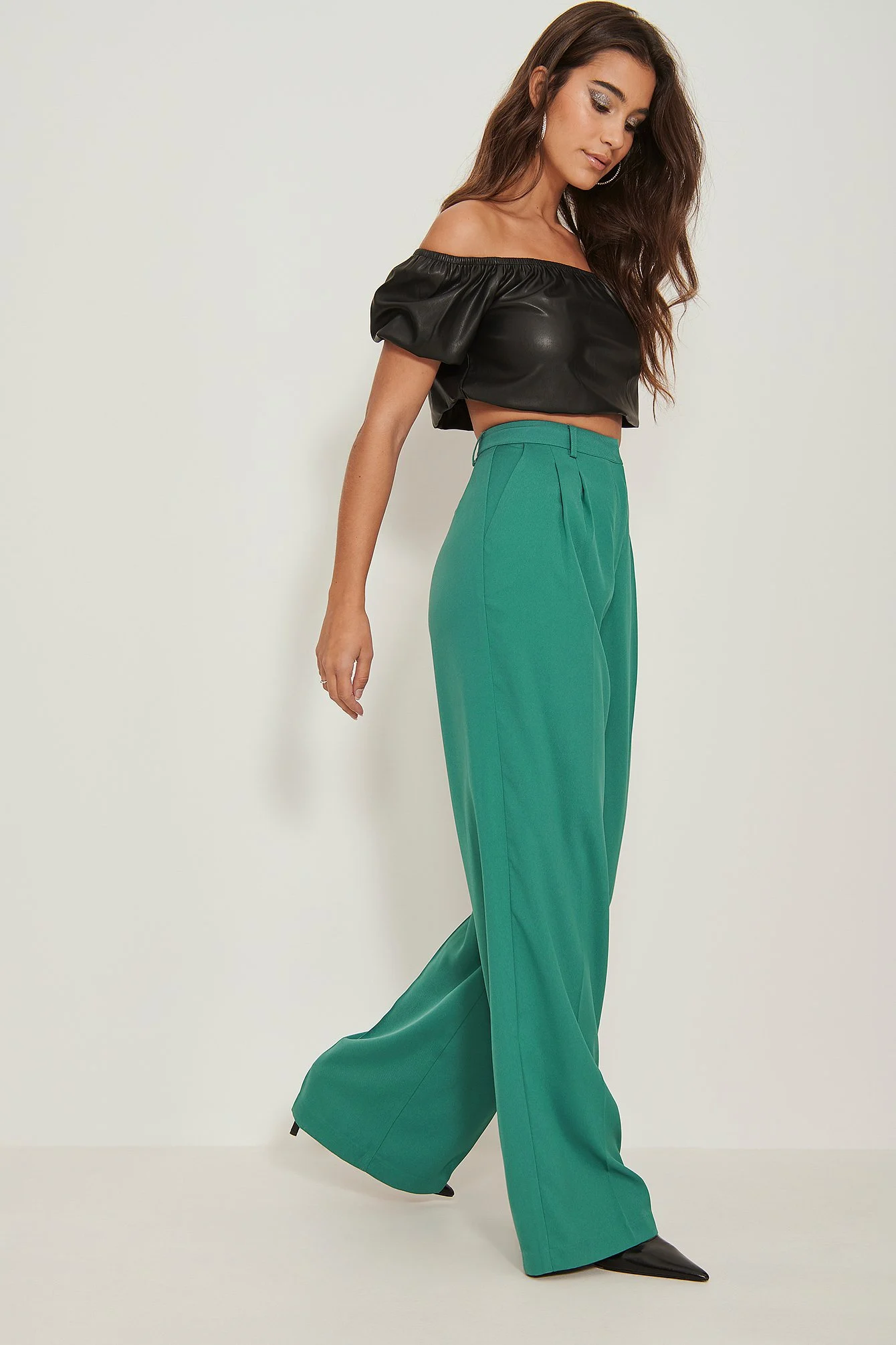 Pu Puffärmel Cropped-Top
