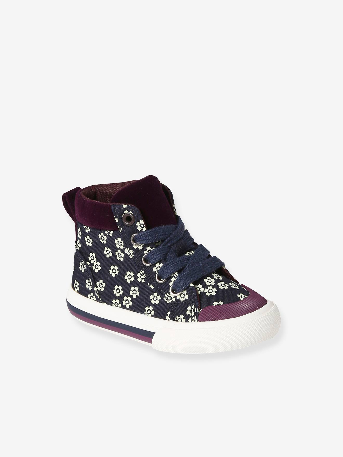 Baskets montantes lacées et zippées bébé violet imprimé