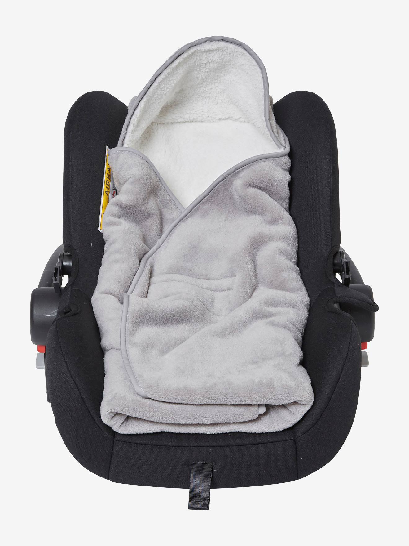 Plaid bébé à capuche en microfibre, doublé polaire gris
