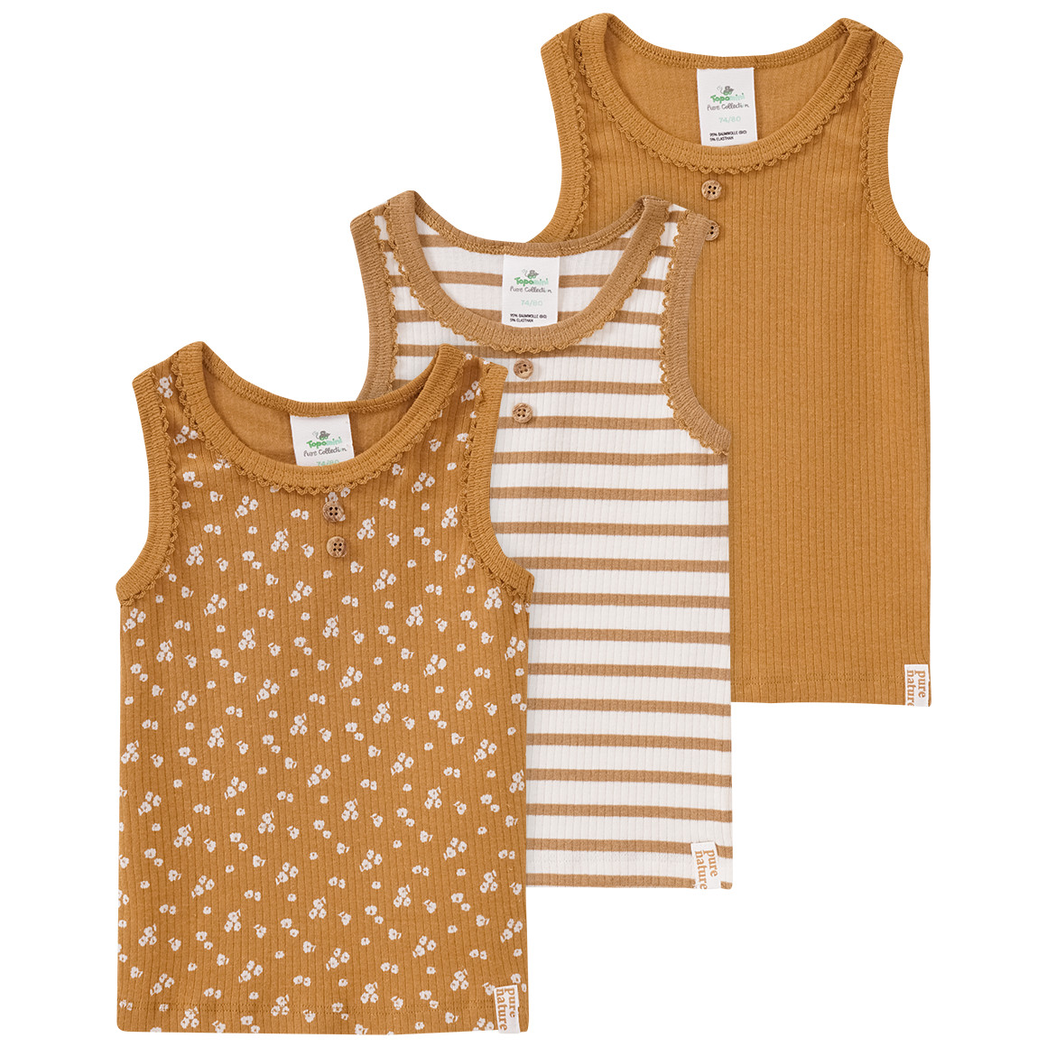 3 Baby Unterhemden mit Rippstruktur