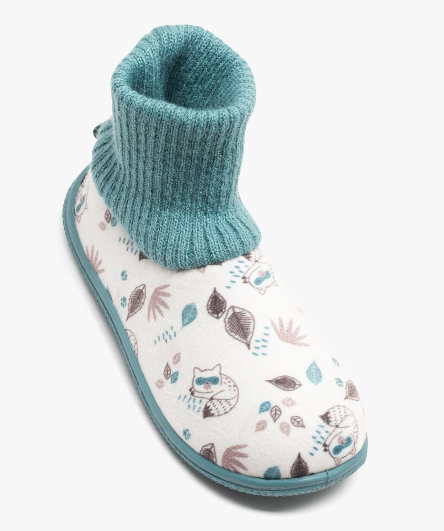 Chaussons Garçon imprimés en velours ras et col chaussette beige | GEMO