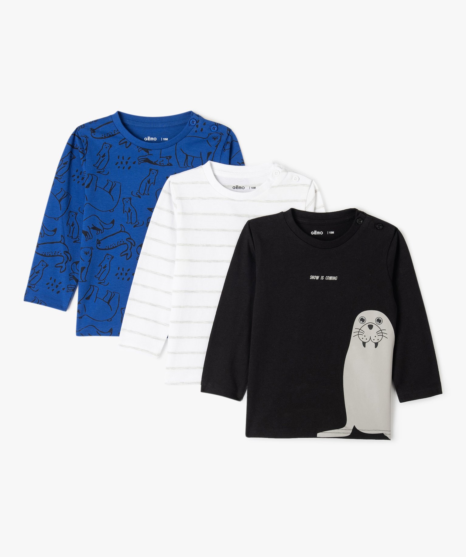 Tee-shirt bébé Garçon à manches longues (lot de 3) blanc | GEMO