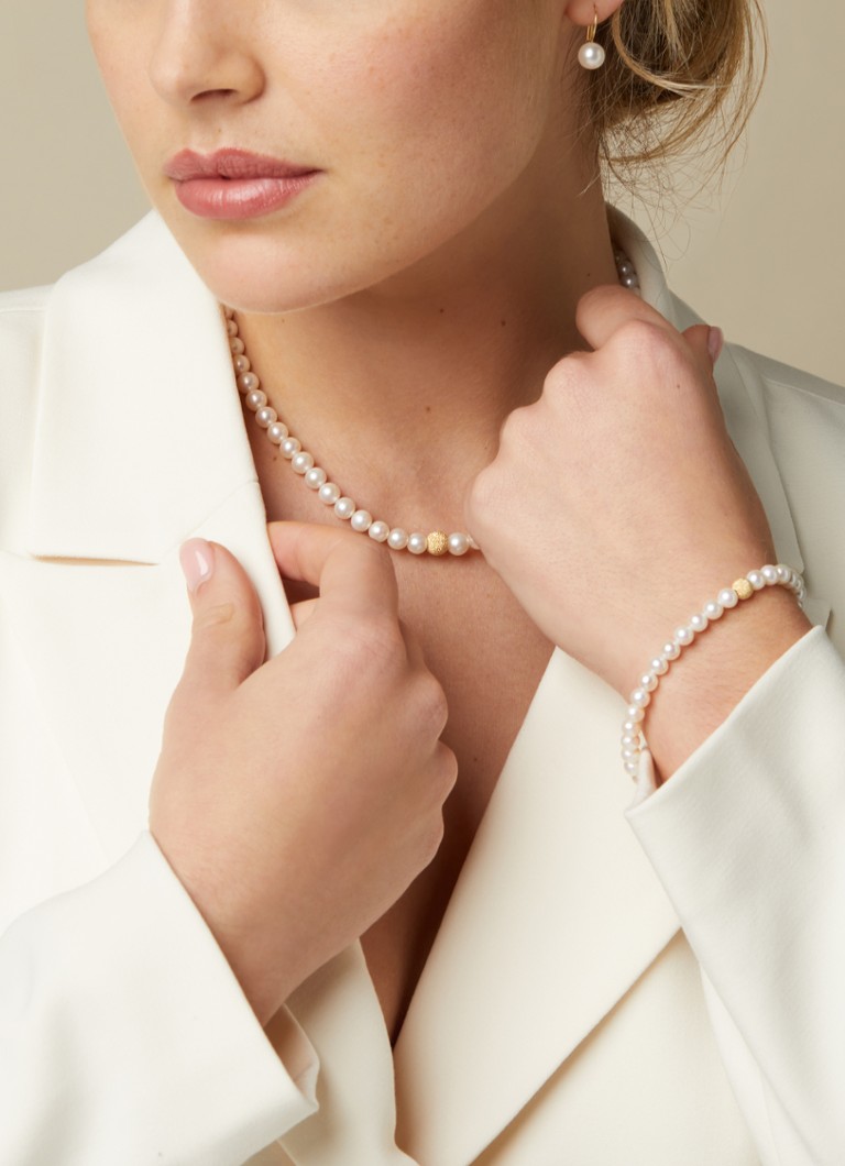 Diamond Point Yellow gold bracelet white freshwater pearl Riviera