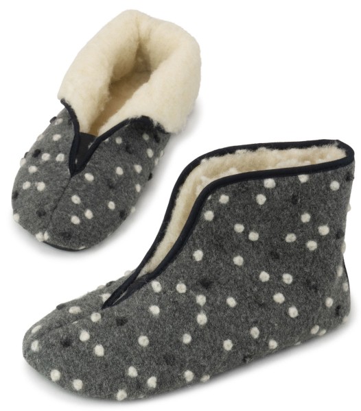OmaKing ~ Hausschuh Wolle ~ Grey with Dots