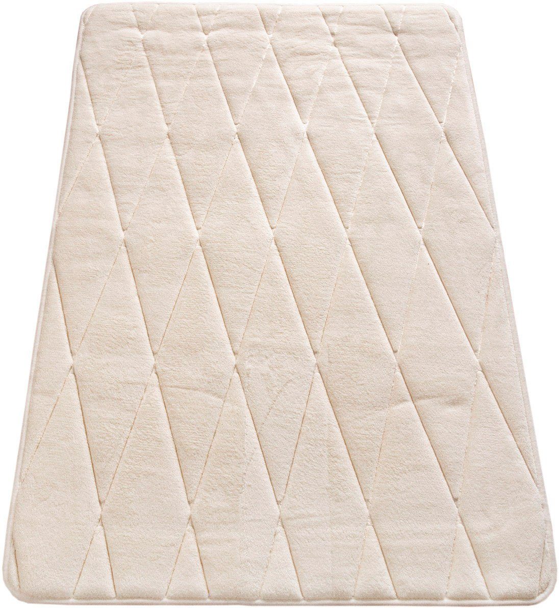 Badematte Corby 254 Paco Home, Höhe 13 mm, rutschhemmend beschichtet, fußbodenheizungsgeeignet, Polyester, rechteckig, Badteppich, Rauten Muster, Hoch-Tief Effekt, Memory-Foam Effekt