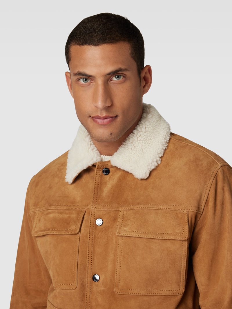Lederjacke mit Pattentaschen Modell 'Mahdi' in beige