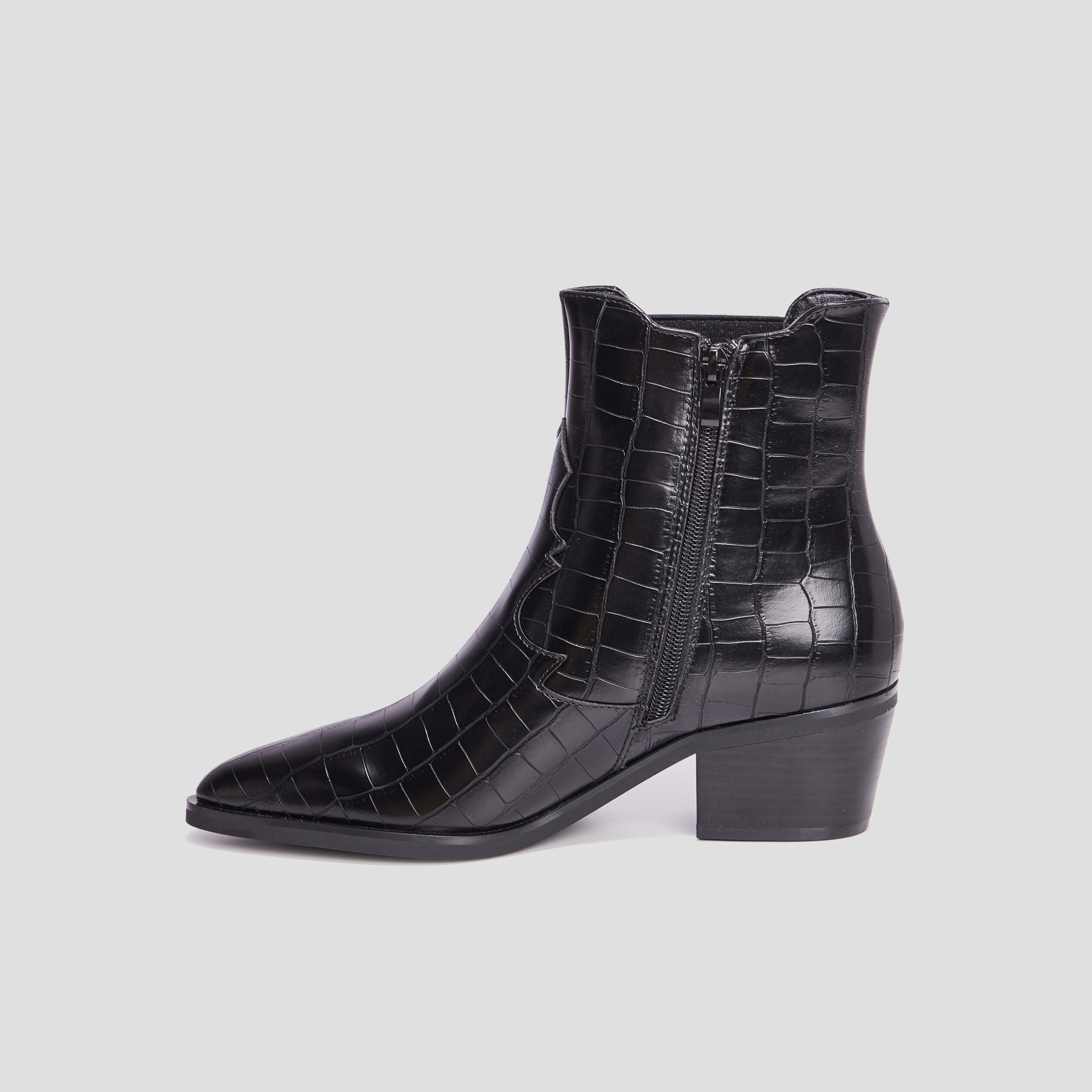 Bottines aspect croco à talons noir femme | La Halle