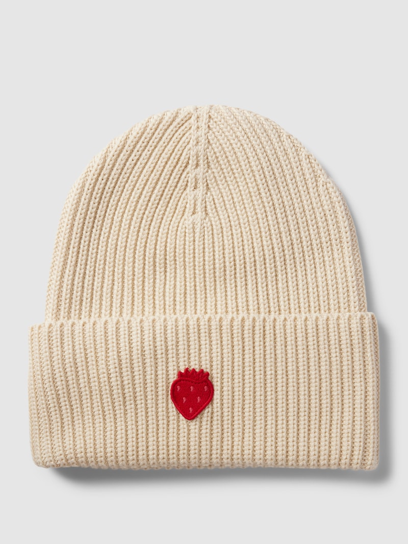 Beanie mit Motiv-Stitching in offwhite