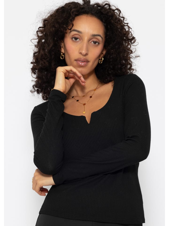 SASSYCLASSY Geripptes Langarmshirt in schwarz günstig kaufen
