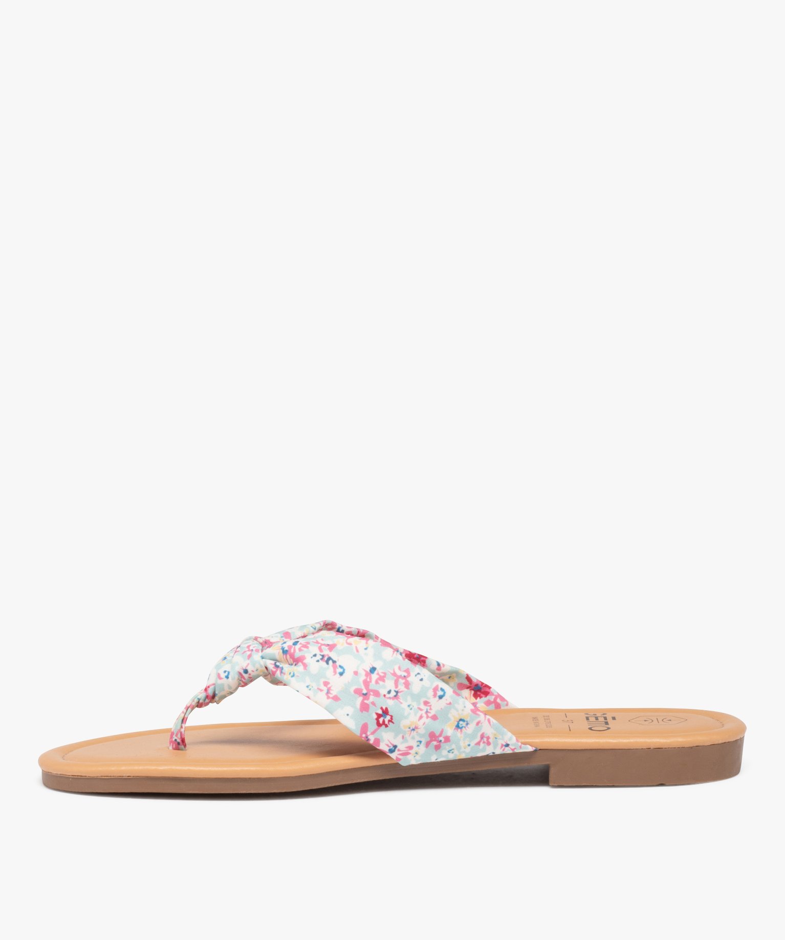 Tongs femme à talon plat et bride en toile drapée vert | GEMO