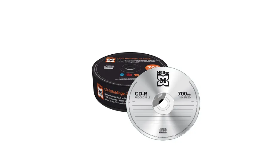 Müller CD-R 700MB I 80min, 52-fache Schreibgeschwindigkeit, 25er Pack