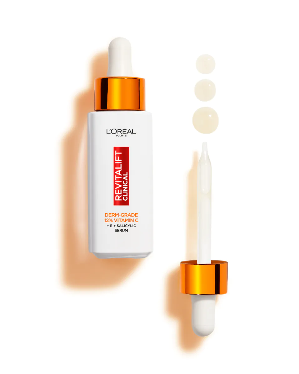 L'Oréal Paris De Revitalift klinikinis veido serumas 12% vitamino C, vitamino E, salicilo rūgšties