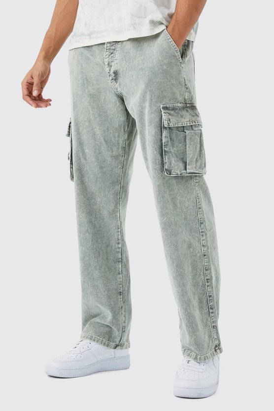 Lockere Cord-Cargohose mit Acid-Waschung