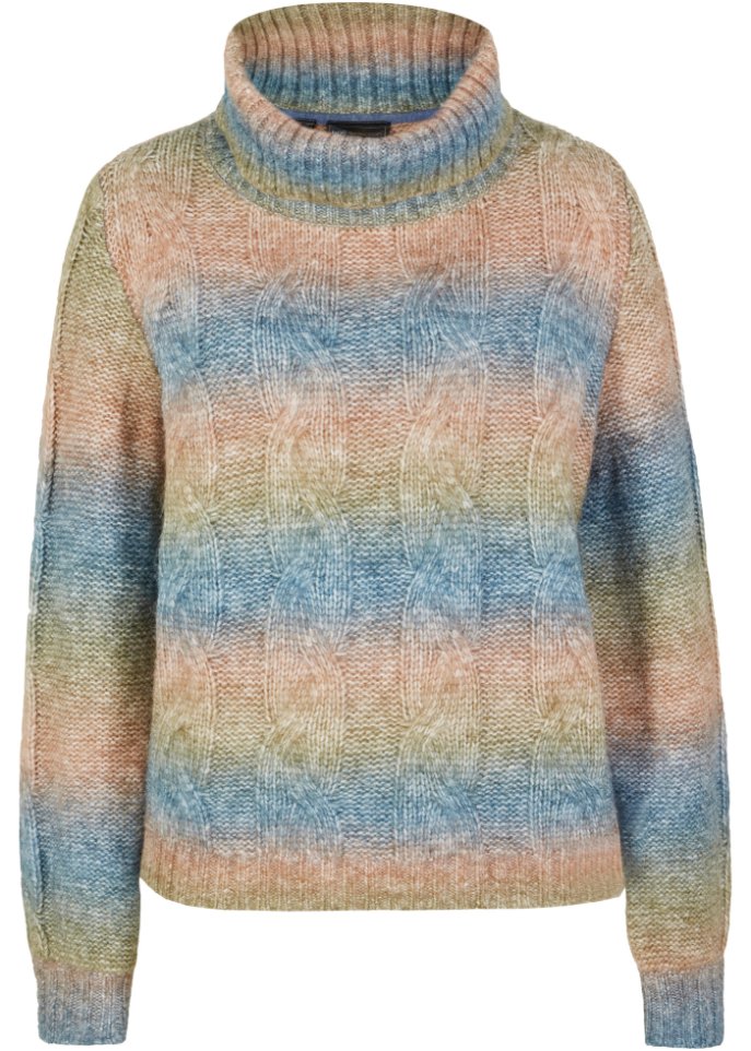 Rollkragenpullover mit Zopfmuster
