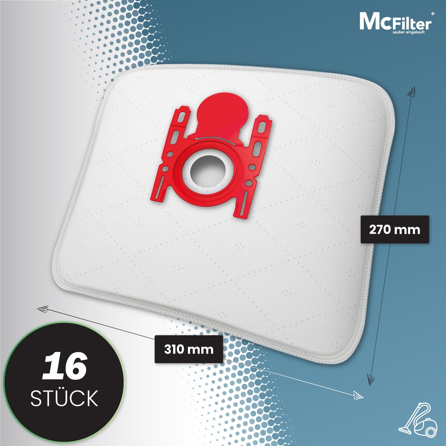 McFilter Staubsaugerbeutel 16 Stück, passend für Bosch BBZ16FGALL - Typ G ALL, Serie 2 Serie 4 Serie 6 Serie 8 GL-20 GL-30 allergy move on (mini) uvm., 16 St., 5-lagiger Staubbeutel mit Staubverschluss, inkl. 4 Filter