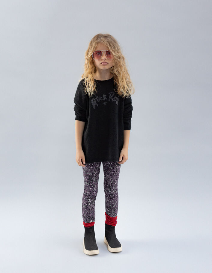 Leggings réversible imprimé cachemire et noir fille