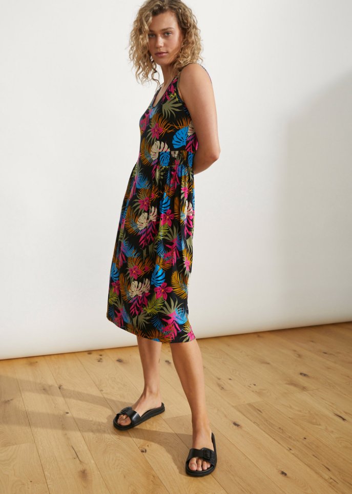 Knieumspielendes Jerseykleid mit Smok-Details