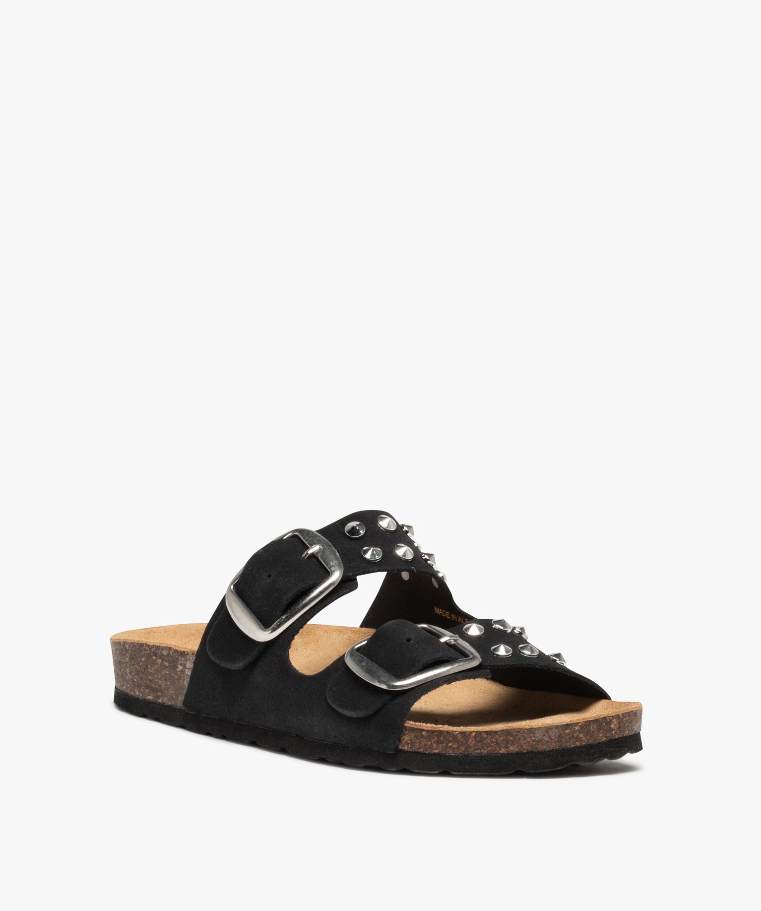 Mules femme à brides en cuir et clous métalliques noir | GEMO