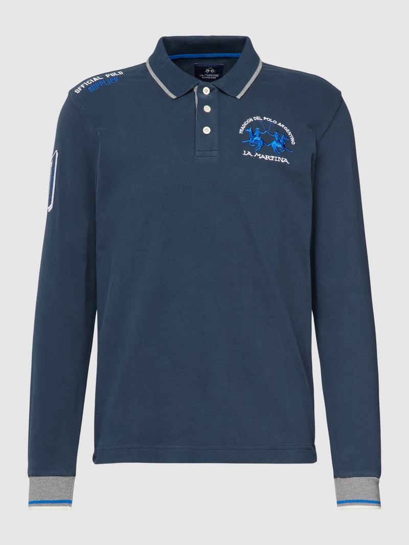 Longsleeve mit Polokragen in marineblau