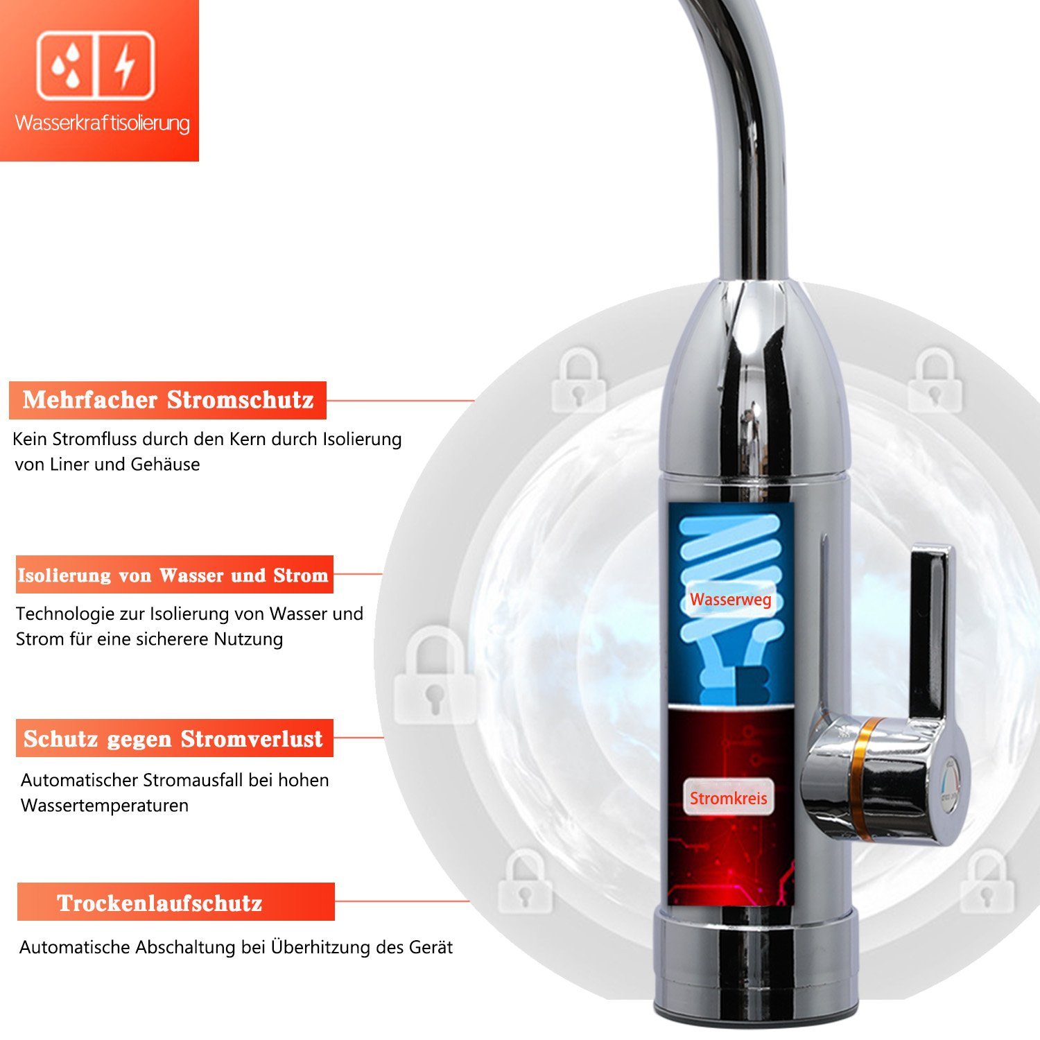 Kpaloft Durchlauferhitzer Elektrisch Warmwasserhahn, LED Temperaturanzeige einstellbar 360° schwenkbar