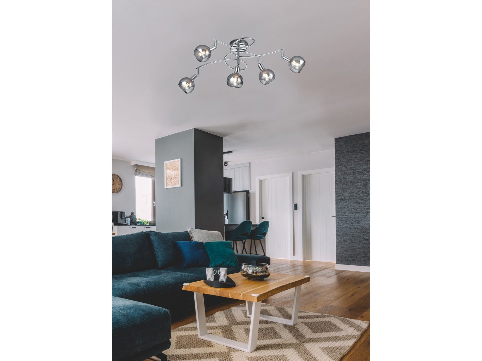 meineWunschleuchte LED Deckenstrahler, Dimmfunktion, LED wechselbar, Warmweiß, ausgefallene große Designer-lampe Rauchglas mehrflammig, B: 65cm