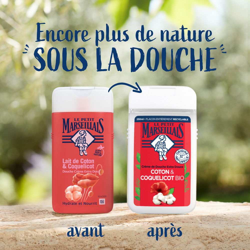 le petit marseillais Douche Crème Extra Doux Lait de Coton et Coquelicot 250 ml Crème de douche