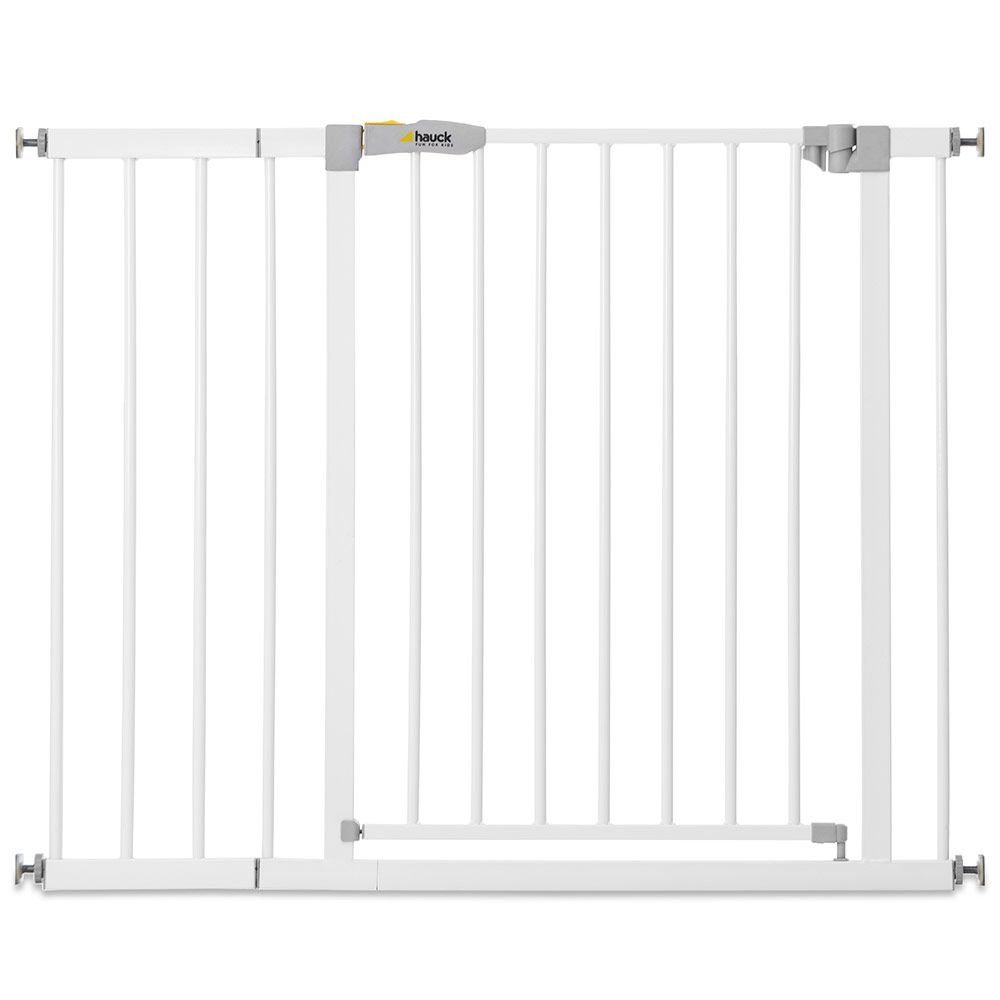 Hauck Türschutzgitter Open N Stop - White, Treppenschutzgitter 96 bis 101 cm inkl. 21 cm Verlängerung ohne Bohren